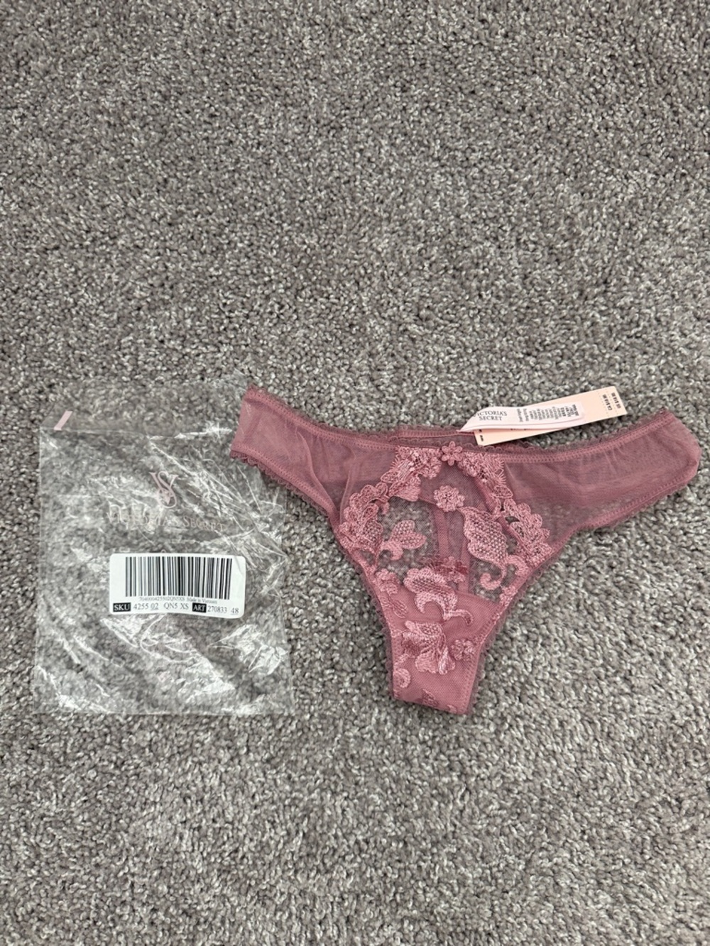 Victoria’s Secret Lace Embroidered Thong Panty in Dusty Rose